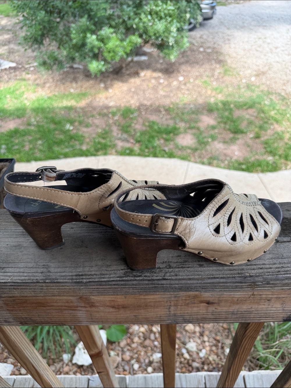 Dansko Beige Cutout Leather Slingback Clogs
